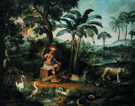 Native Indian in a landscape with animals van Jose Teofilo de Jesus