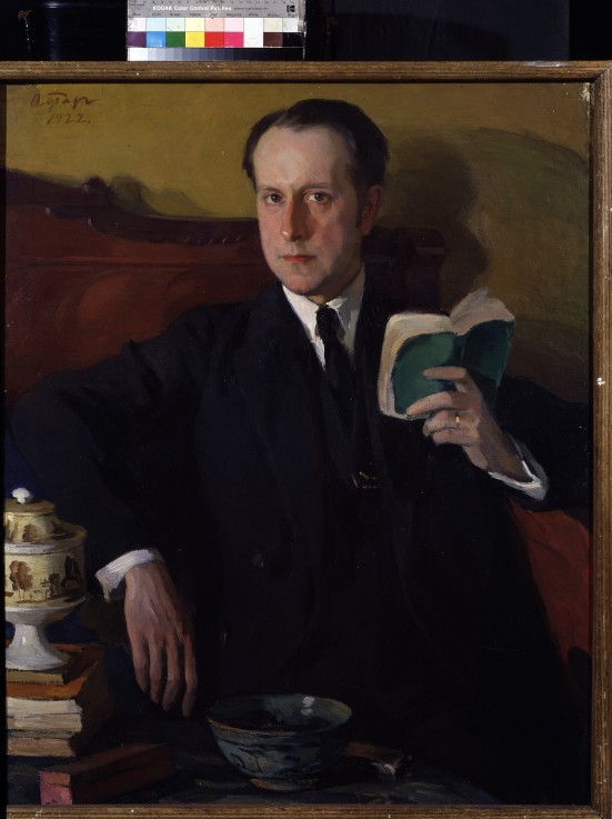 Portrait of the artist Mstislav Dobuzhinsky (1875-1957) van Josef Emmanuelowitsch Bras