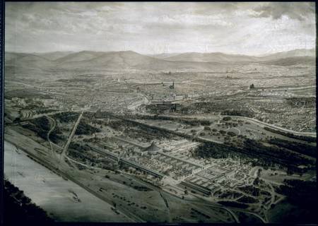 View of Vienna at the time of the World Exhibition van Josef Langl