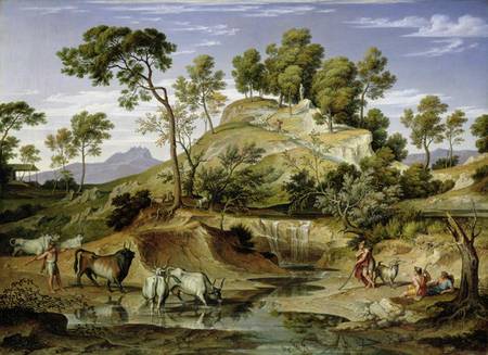 Landscape with Shepherds and Cows and at the Spring van Joseph Anton Koch