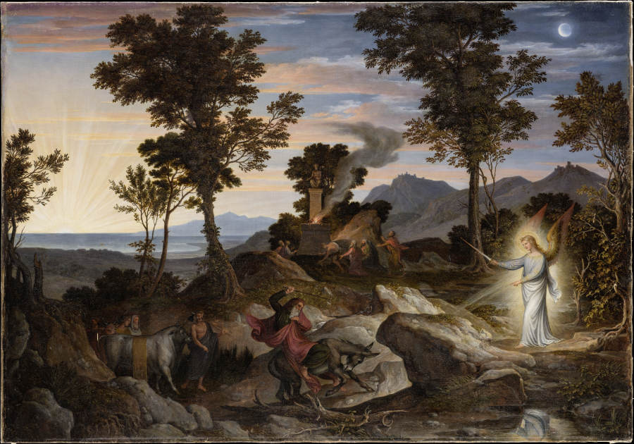 Landscape with the Prophet Balaam and his donkey van Joseph Anton Koch