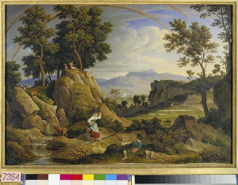 Landschaft bei Olevano mit Regenbogen van Joseph Anton Koch