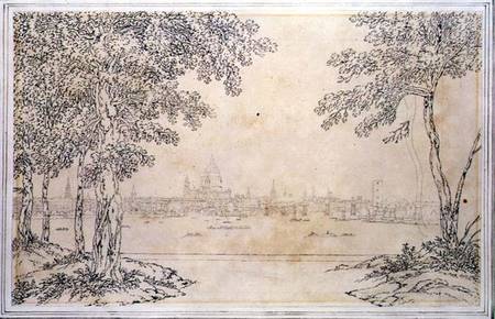 Distant View of St. Paul's and Blackfriars Bridge (pen & ink over pencil on paper) van Joseph Farington