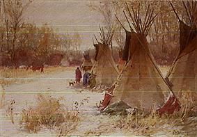 Indianerlager im Schnee van Joseph Henry Sharp