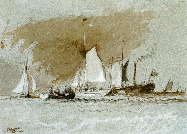 Fishing Boats at Sea, boarding a Steamer off the Isle of Wight van William Turner