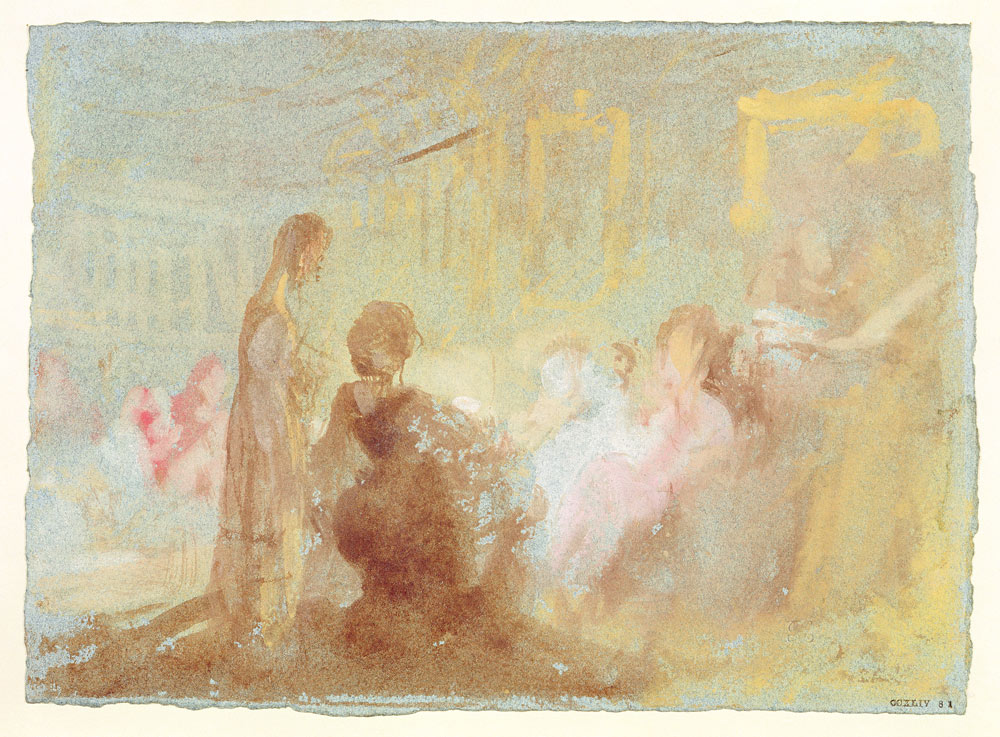Interior at Petworth House with people in conversation van William Turner