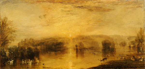 The Lake, Petworth: Sunset, a Stag Drinking van William Turner