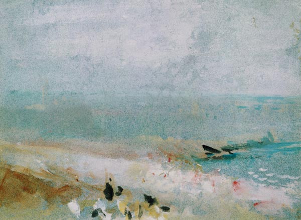 Beach with figures and a jetty. c.1830 (w/c & gouache) van William Turner
