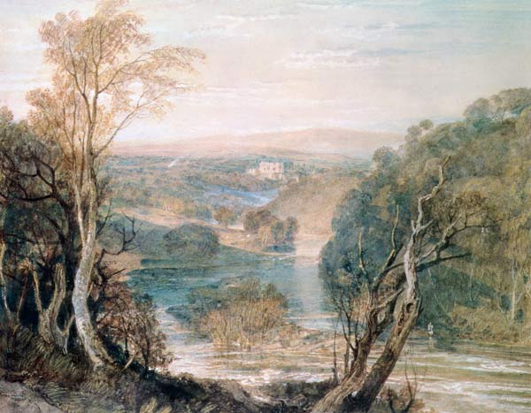 The River Wharfe with a distant view of Barden Tower van William Turner