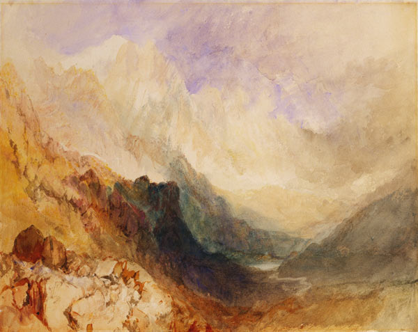 View along an Alpine Valley, possibly the Val d'Aosta van William Turner