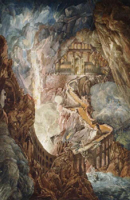 Höllenbrücke (wohl Illustration zu: Das verlorene Paradies von John Milton) van Joseph Michael Gandy