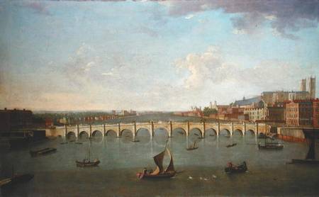 A View of the River Thames at Westminster Bridge van Joseph Nichols