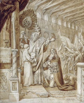Coronation of Charlemagne (742-814) (pen & ink on canvas) van Joseph Paul Blanc