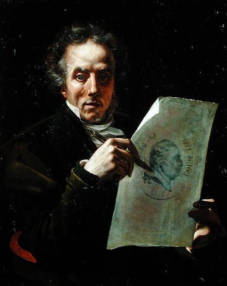 Self Portrait with a Drawing of Louis XVIII (1755-1824) van Joseph Roques
