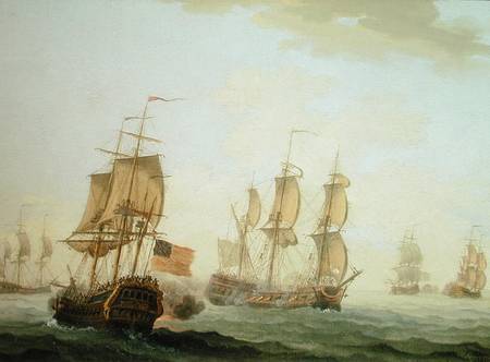 Naval Engagement between a British East Indiaman and a French Warship van Joseph Roux