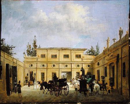 Carriages in the Courtyard of the Chateau de Neuilly van Joseph Swebach-Desfontaines