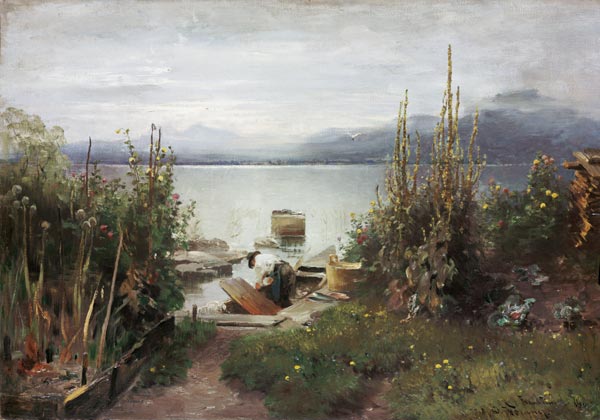 Fischerboote bei Frauenchiemsee. van Joseph Wopfner