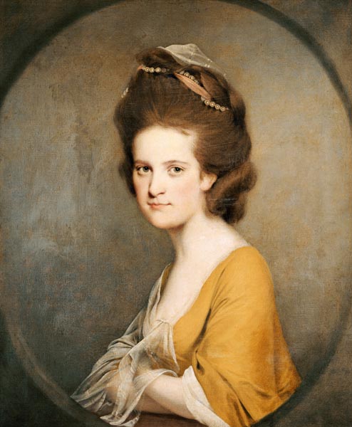 Portrait Of Dorothy Hodges (1752-1800),  Half-Length,  In A Yellow Dress van Joseph Wright of Derby