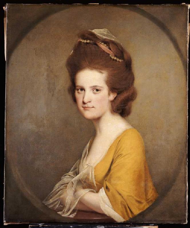 Dorothy Hodges (1752-1800) in einem gelben Kleid. van Joseph Wright of Derby