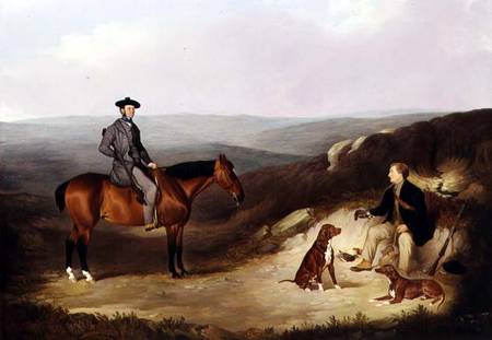 John Kerr Watson Mounted on a Shooting Pony with his Keeper on the Yorkshire Moors van Joshua Dalby