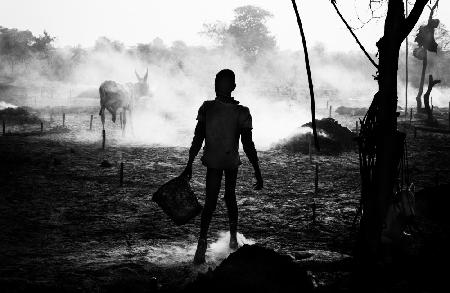A scene of life in a Mundari cattle camp - South Sudan