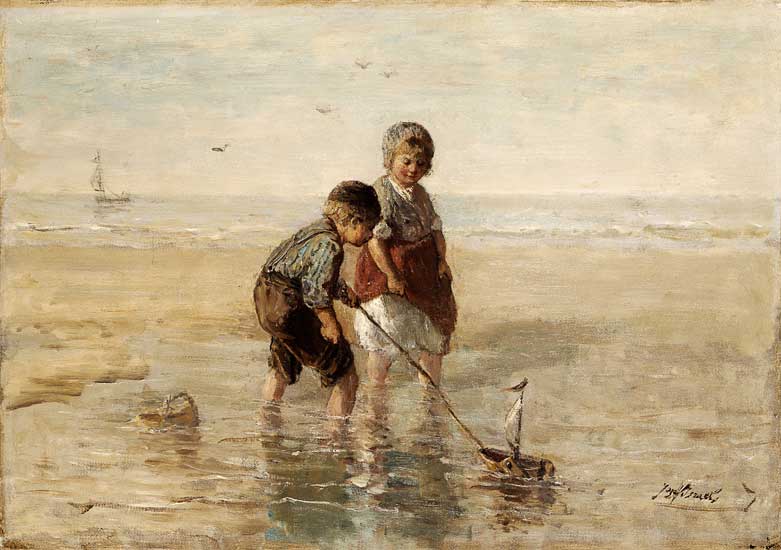 Kinderen spelend op het strand van Jozef Israels