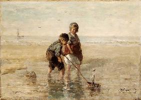 Kinderen spelend op het strand
