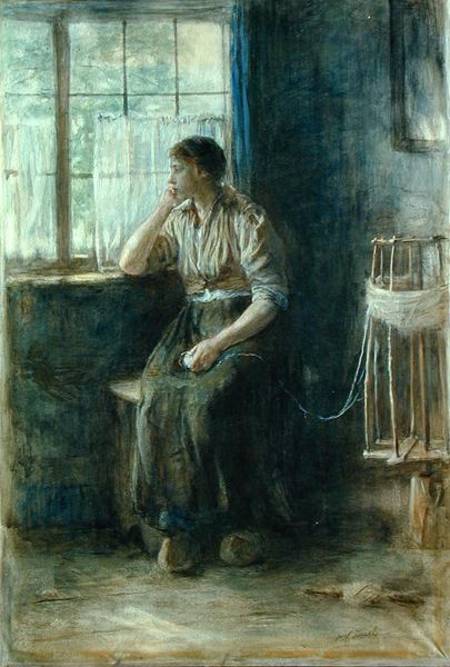 Woman at the Window (w/c on cardboard) van Jozef Israels