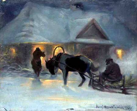 Winter Evening In Front of a Country House, 1921 van Jozef Ryszkiewicz