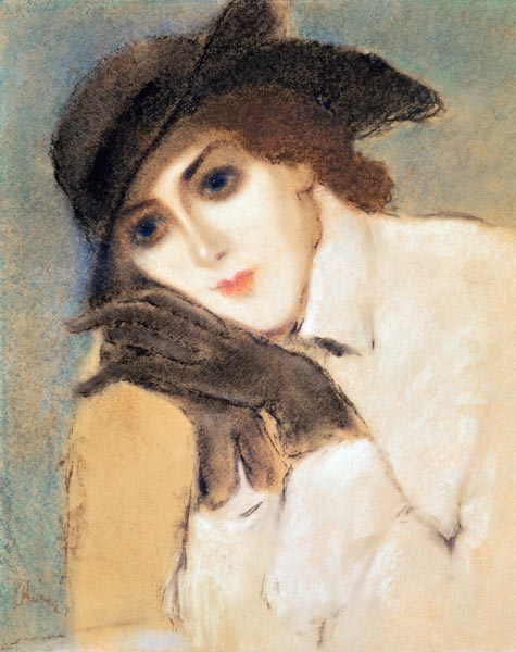 Woman in Black Gloves (Portrait of Zorka Banyai) (pastel) van József Rippl-Rónai