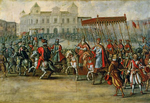The Entrance of Charles V (1500-58) into Bologna for his Coronation van Juan de la Corte