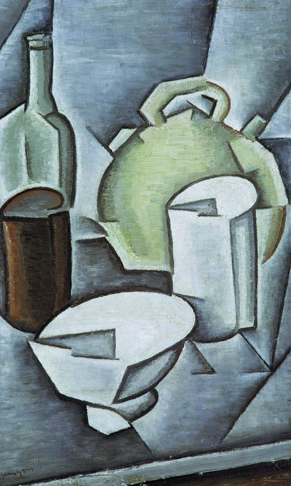 Still Life with a Bottle of Wine and an Earthenware Water Jug, 1911 (oil on canvas) van Juan Gris