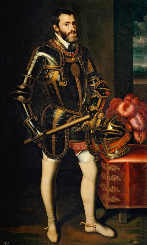Portrait of Charles V of Spain (1500-1558) van Juan Pantoja de la Cruz