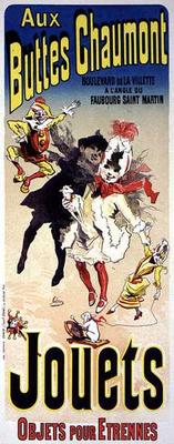 Reproduction of a poster advertising the toyshop 'Aux Buttes Chaumont' (colour litho) van Jules Chéret