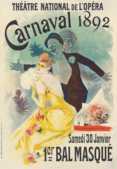 Advertisement for the 1st Carnaval masked ball at the Theatre National de l'Opera van Jules Chéret