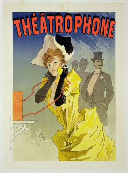 Reproduction of a poster advertising 'Theatrophone' van Jules Chéret