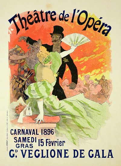 Reproduction of a Poster Advertising the 1896 Carnival at the Theatre de l'Opera van Jules Chéret