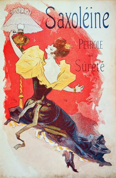 Poster advertising 'Saxoleine', safety lamp oil van Jules Chéret