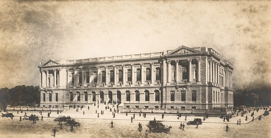 Perspective drawing by Jules Guerin of the Central Library of the Free Library of Philadelphia from  van Jules Guerin