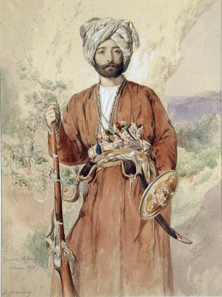 Study of an Afghan Warrior, Tehran, 1848 (pencil, w/c & van Jules Joseph Augustin Laurens