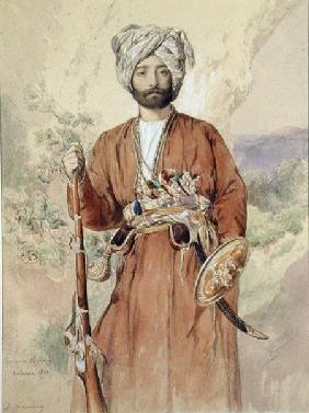 Study of an Afghan Warrior, Tehran, 1848 (pencil, w/c &
