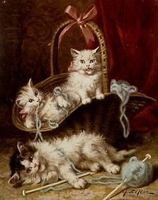 Junge Katzen beim Spiel mit Wollknäuel van Jules Leroy