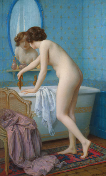 Young Woman Preparing her Bath van Jules Scalbert