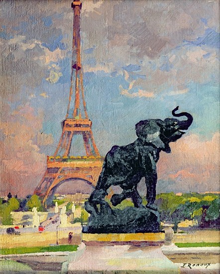 The Eiffel Tower and the Elephant by Fremiet van Jules Ernest Renoux
