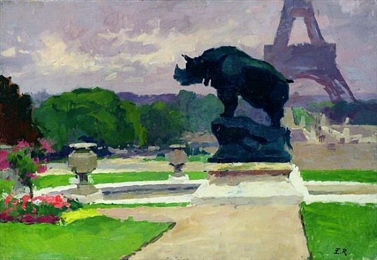 The Trocadero Gardens and the Rhinoceros by Jacquemart van Jules Ernest Renoux