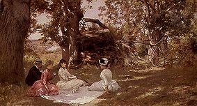Picknick unter Bäumen van Julius Leblanc Stewart