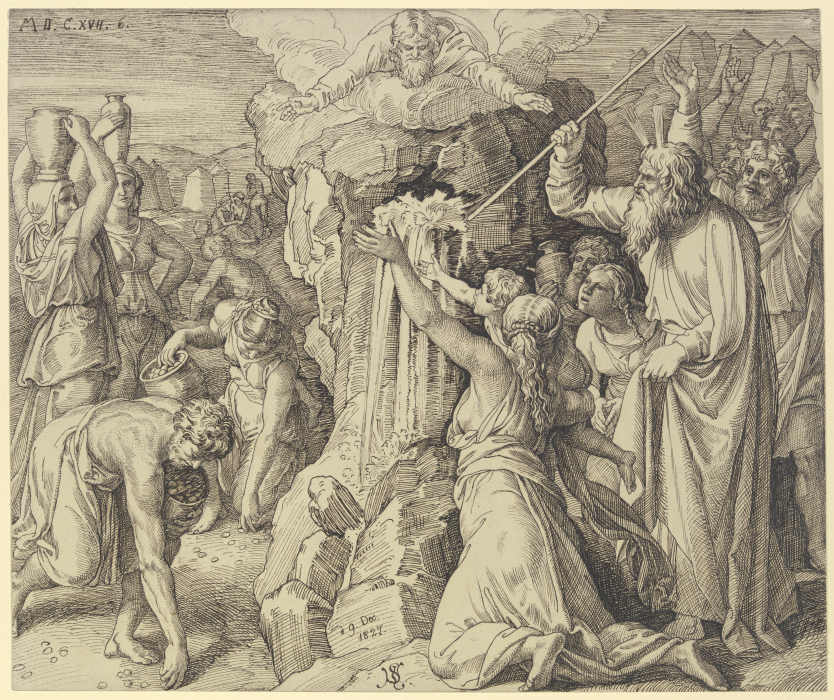 Die Kinder Israels werden in der Wüste gespeist und getränkt van Julius Schnorr von Carolsfeld