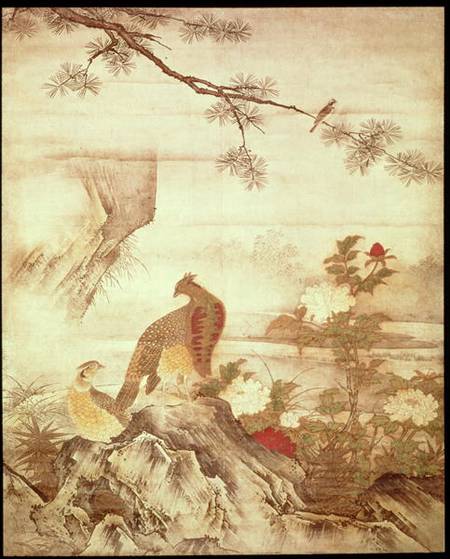 Pheasants and peonies, from a series of scrolls representing Birds and Flowers of the Four Seasons, van Kano  Motonobu