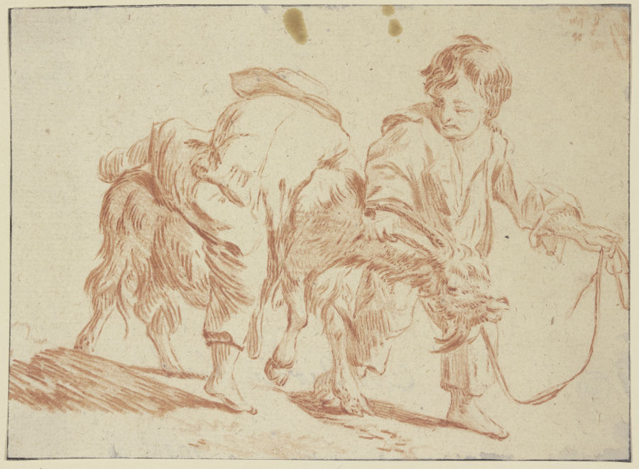 Zwei Knaben mit einem Ziegenbock van Karel Dujardin