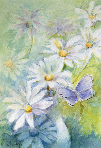 Common Blue (Polyommetus Icarus) on Daisies  van Karen  Armitage